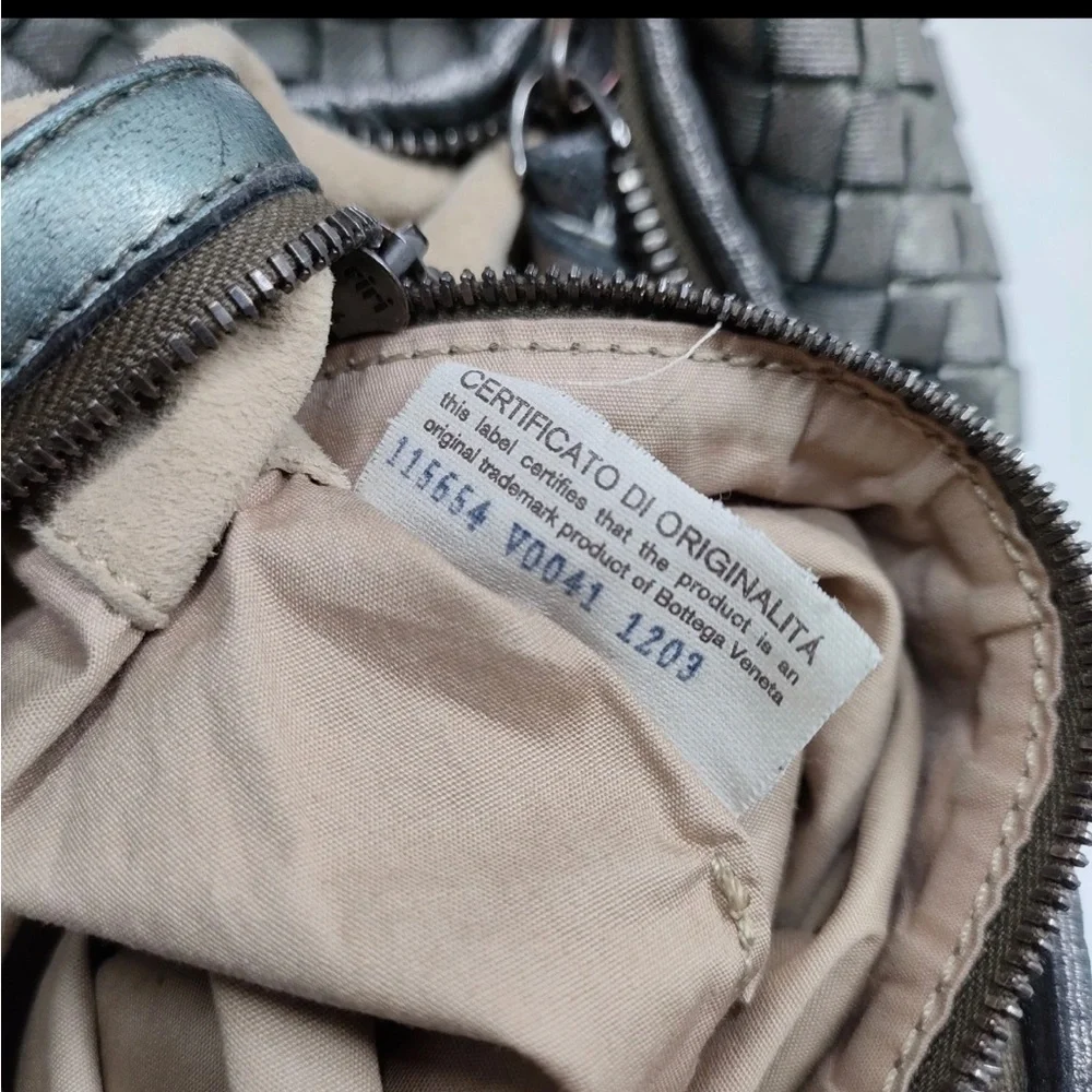 Bottega leather  Veneta Metallic Silver Intrecciato Hobo Bag
